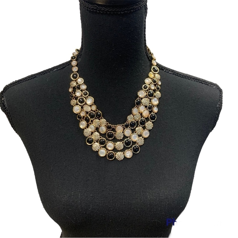 Talbots Moon Stone Black White Cabochons Layered Strands Mogul Style necklace
